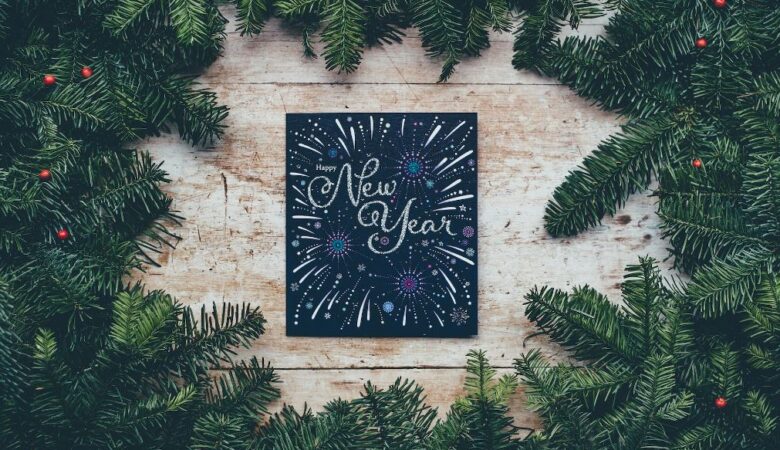 New Year message with a border of pine